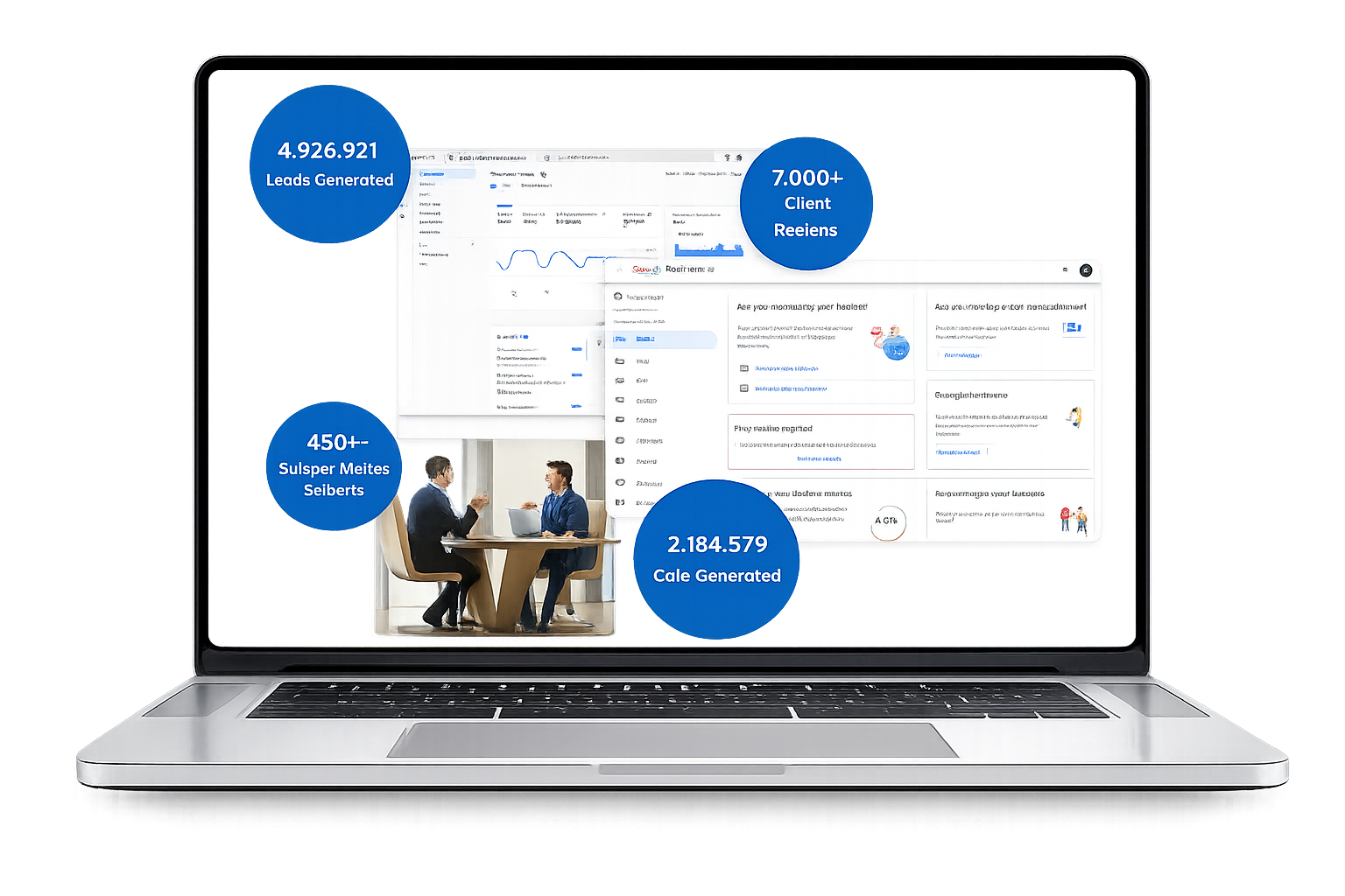 SEO analytics dashboard on a laptop with key result metrics