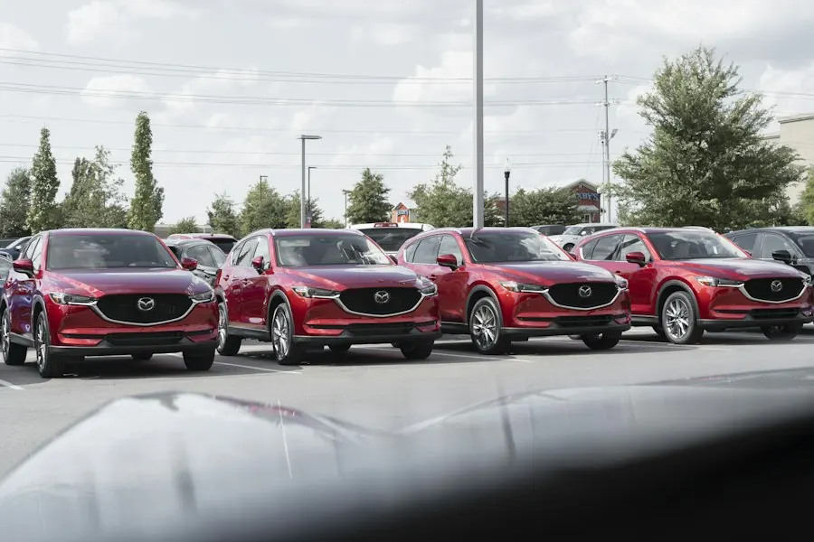 Row of cars parked on a lot