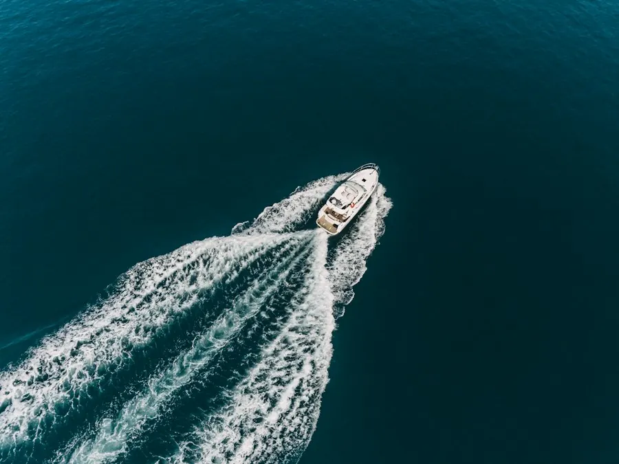 Aerial view of a boat wake