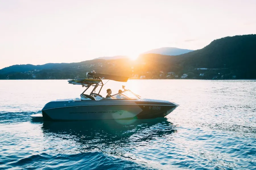 Boat on the water at golden hour