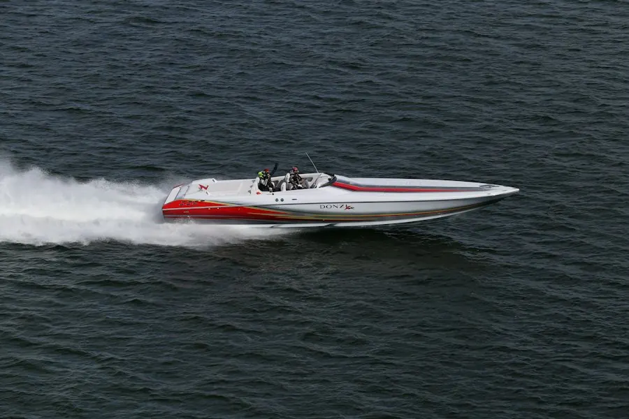 Speedboat racing across the water