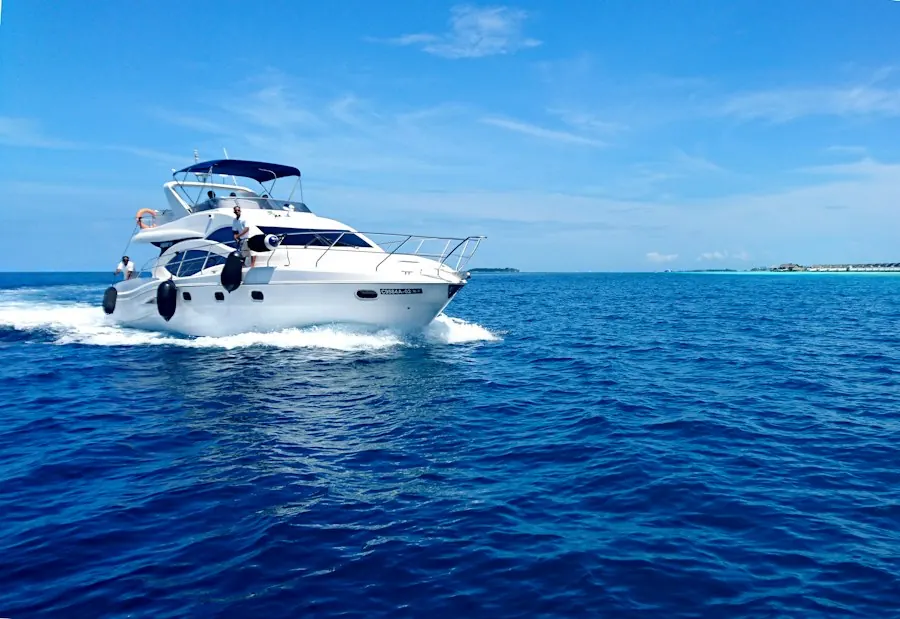 White yacht on blue sea