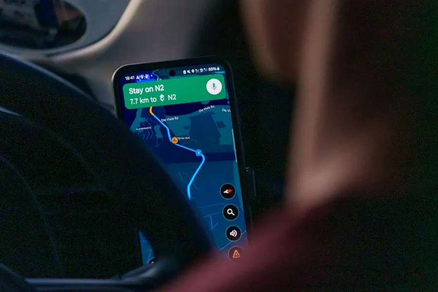 Navigation app on a smartphone inside a vehicle