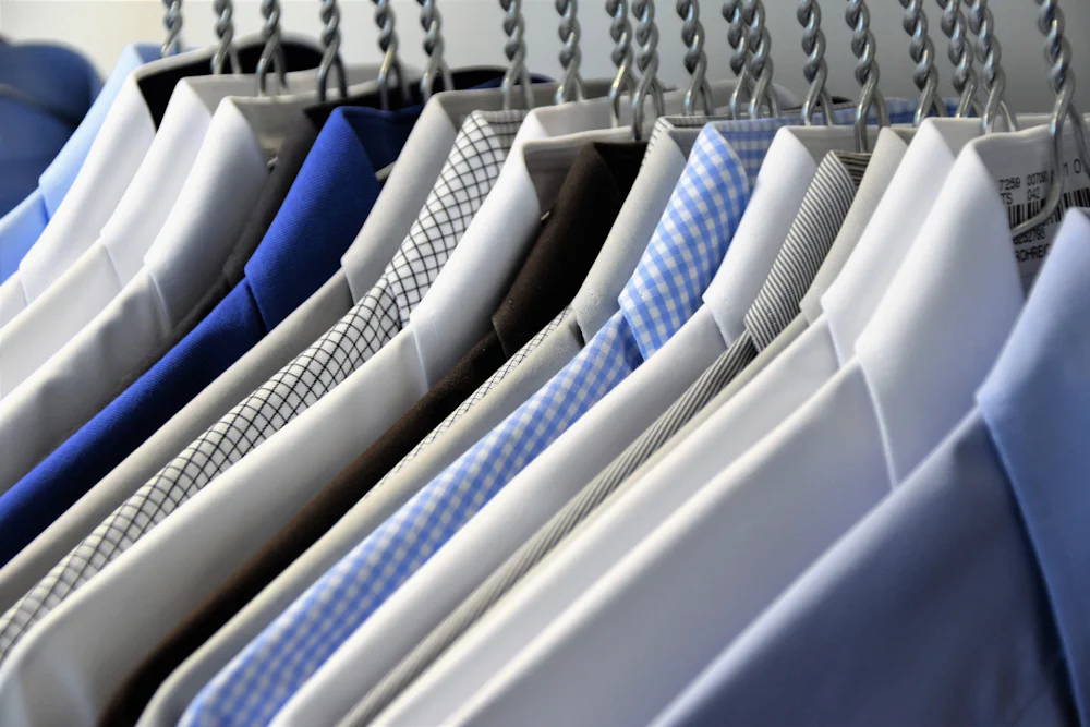 Pressed shirts on a rail