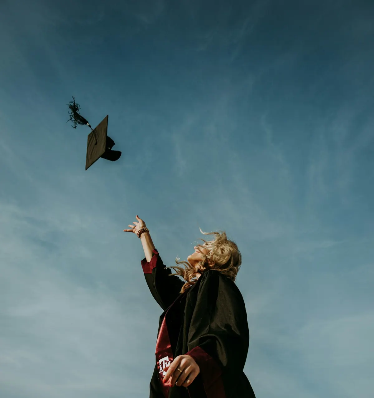 Graduate tossing a cap into the sky