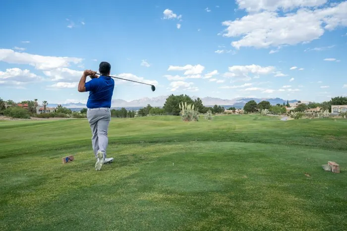 Golfer lining up a shot