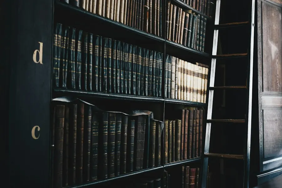 Shelves of law books in a library