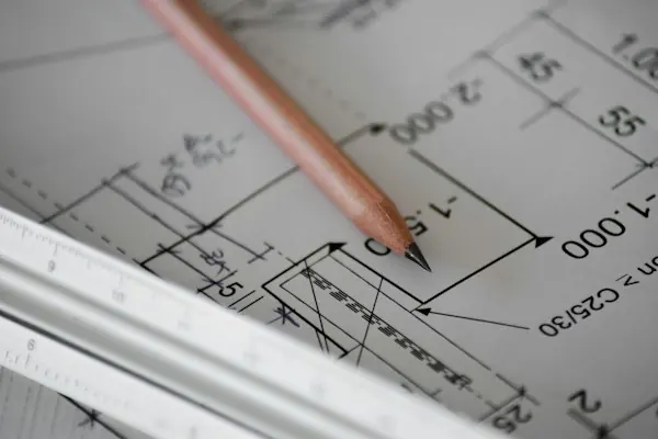 Architectural blueprints on a desk