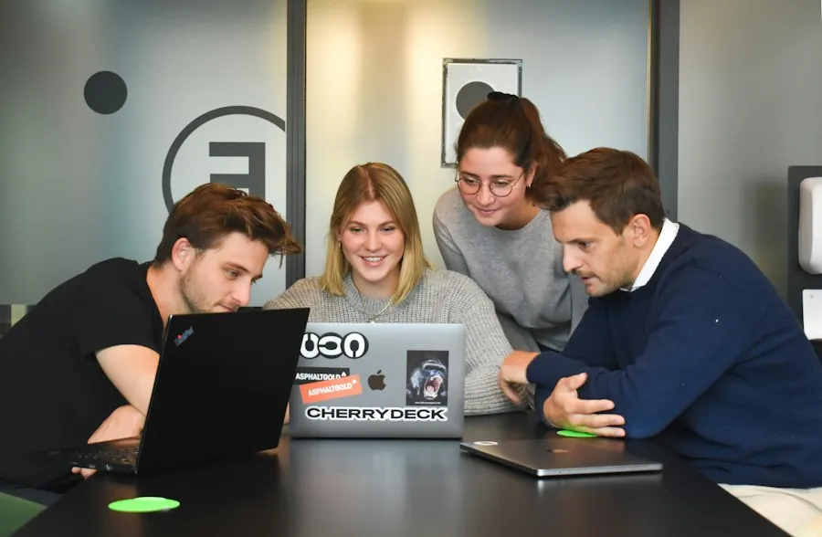 Team working together at a laptop
