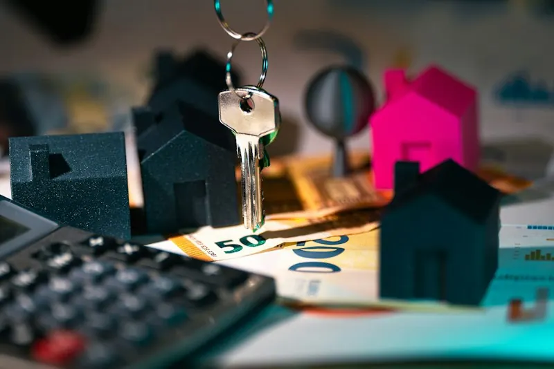 Calculator beside a small house model