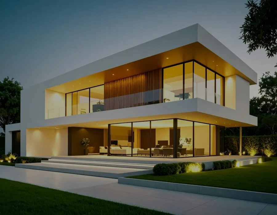 Modern house exterior at dusk