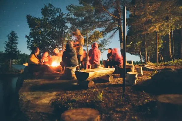 Friends around a campfire