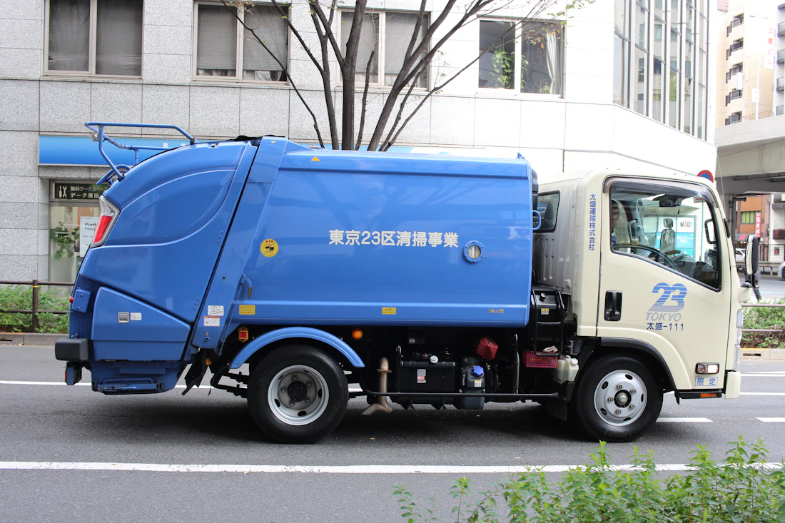 Garbage truck on a city street