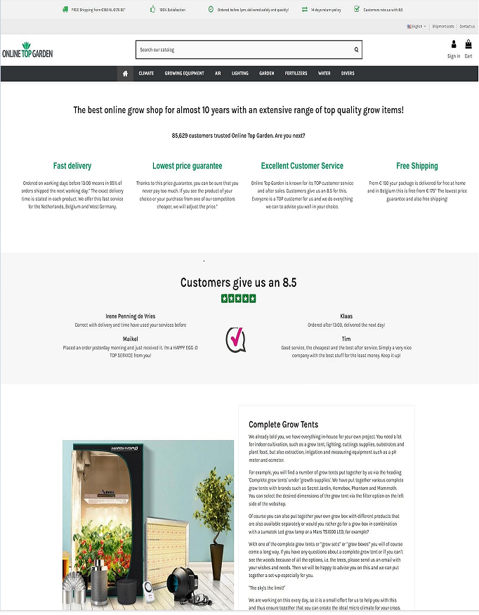 OnlineTopGarden website homepage