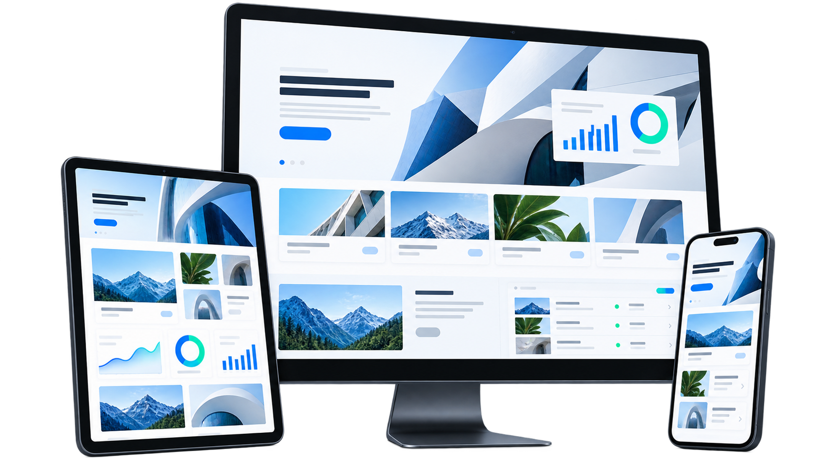 Responsive Webflow website interfaces across desktop, tablet, and mobile